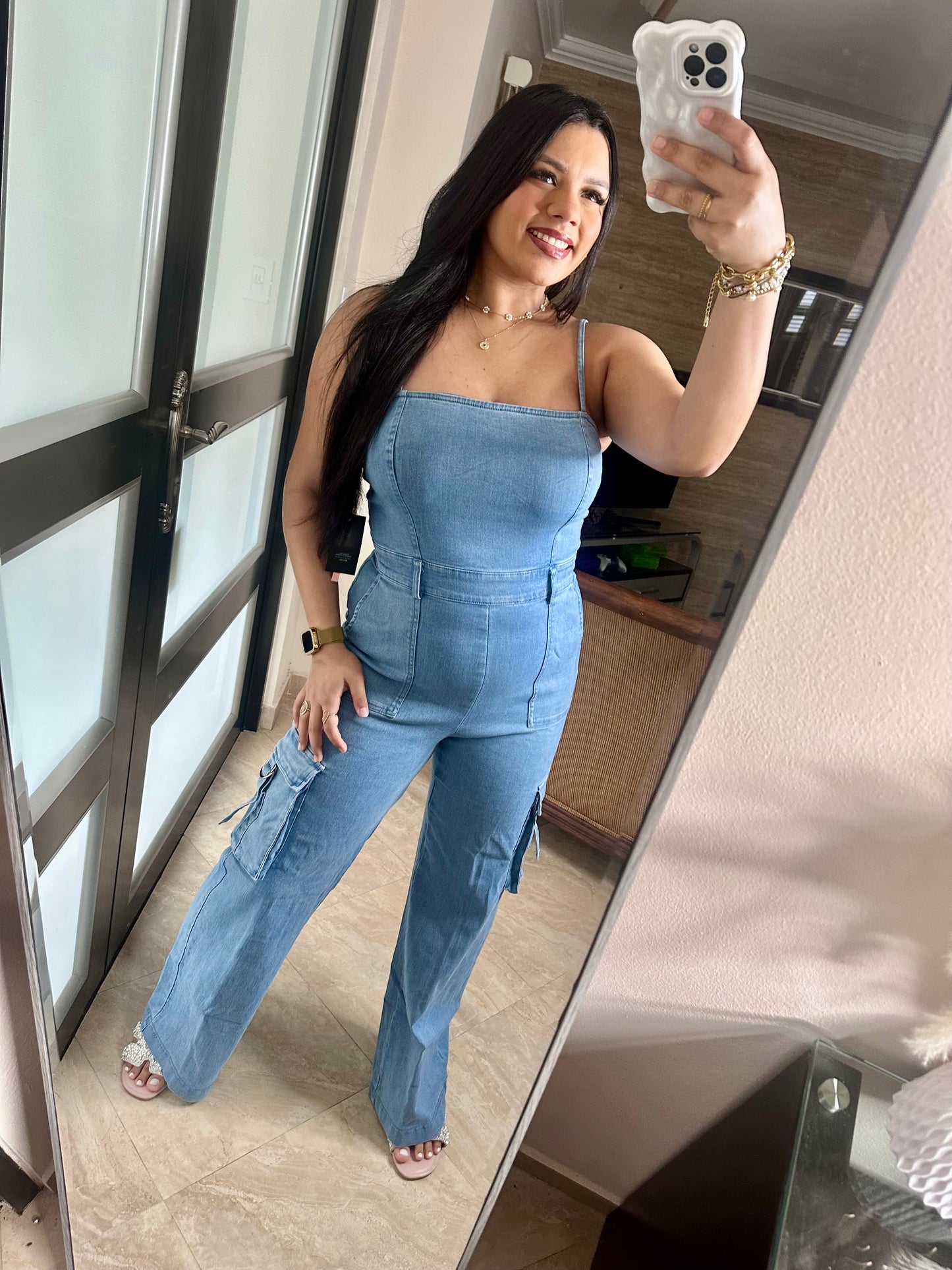 Denim Cargo Jumpsuit