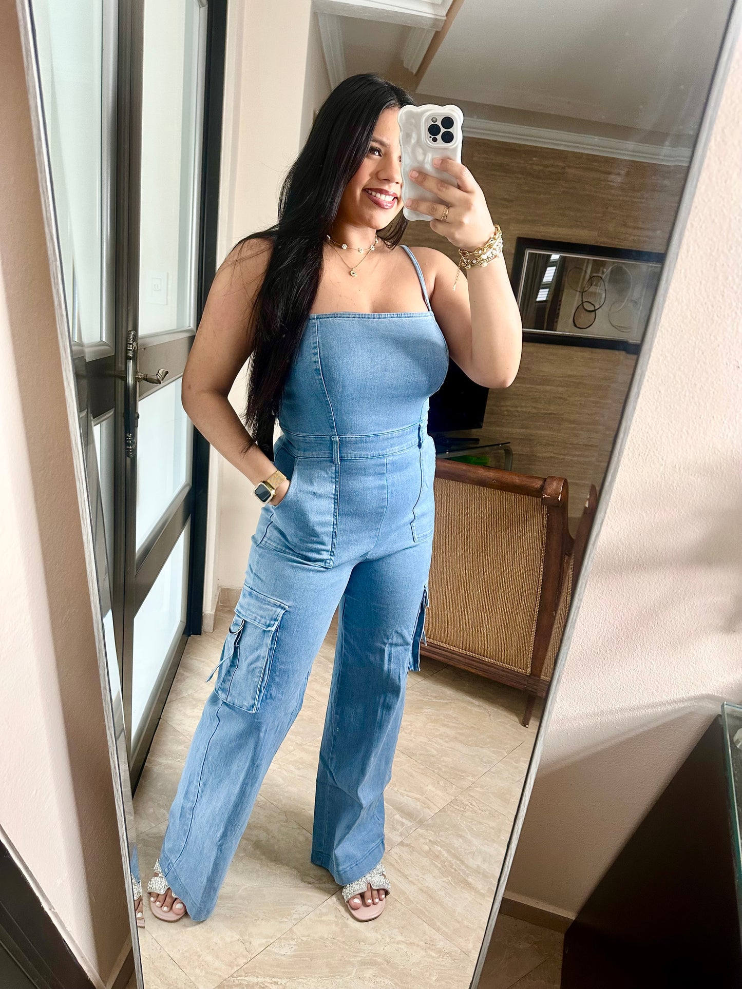 Denim Cargo Jumpsuit
