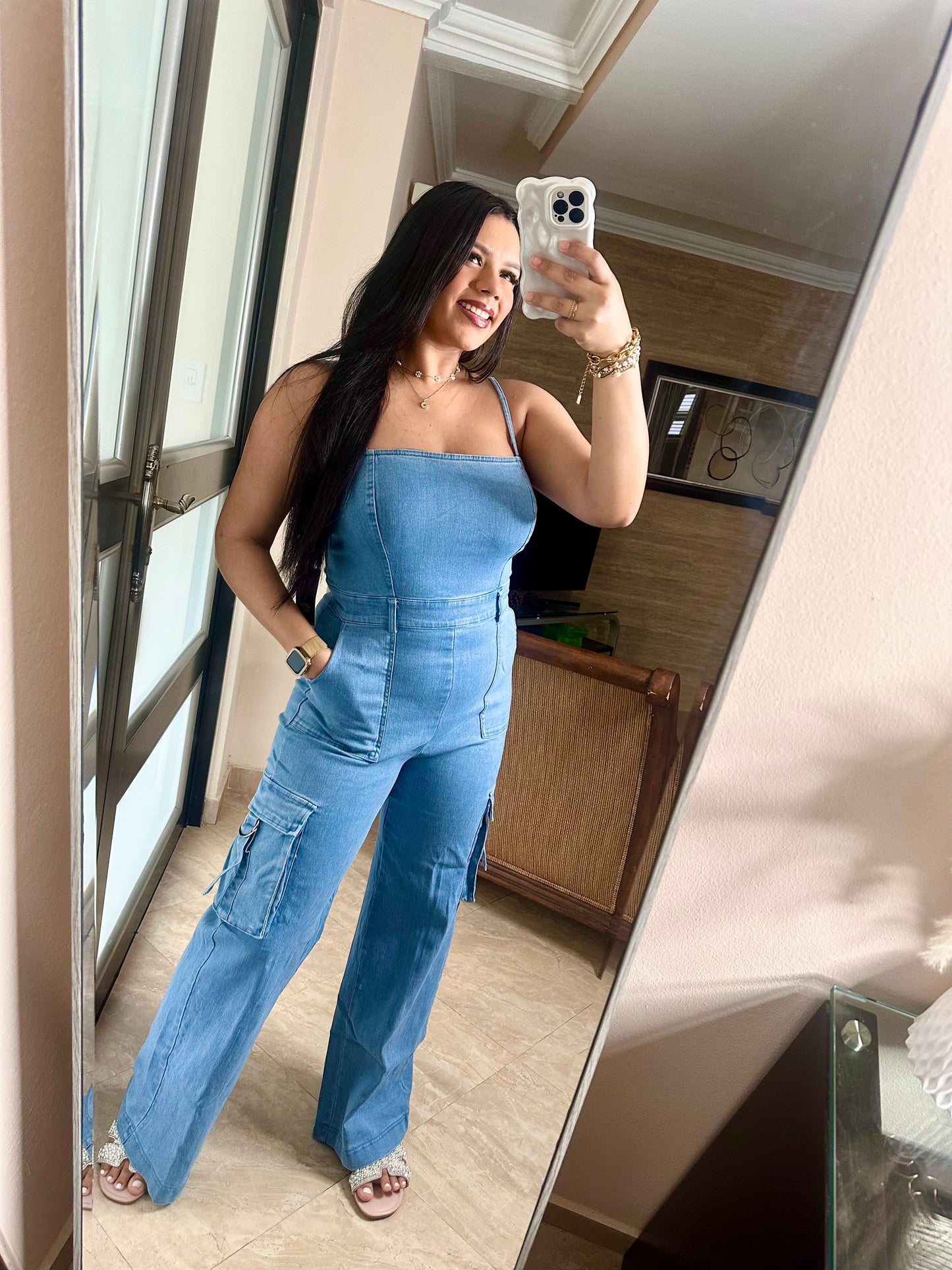 Denim Cargo Jumpsuit